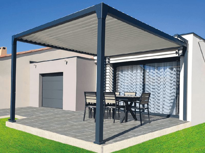 Pergola Bioclimatique M1 A 4m x L 3.5m 14m² Aluminium Auto-Portée Lames Parallèles Électrique Télécommande ou Interrupteur Référence: Bioclimatique M1 Elec ilot_0