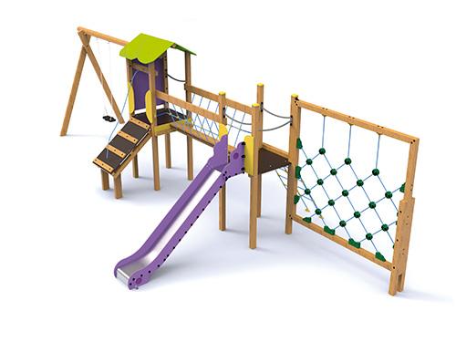 Structure Chouquette 5 à 12 ans en Bois et Polyéthylène avec Balançoire et Toboggan_0