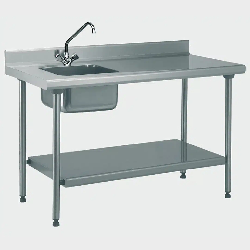 Table du chef TS 15N soudée avec robinet à dosseret + étagère largeur 700 mm bac à gauche L 400 x P 400 x H 250 mm (Longueur, mm: 1600 Réf-424855-44)_0