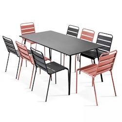 Oviala Business Ensemble table de terrasse et 8 chaises en métal gris et argile - rose acier 109274_0