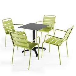 Oviala Business Ensemble table de terrasse stratifié ardoise gris et 4 fauteuils vert - vert métal 108147_0