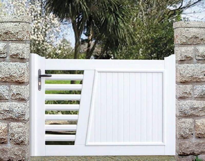 Portillon PVC Plage Droit Semi Ajouré Horizontal Blanc, Gris, Beige ou Chêne Doré Sur Mesure_0