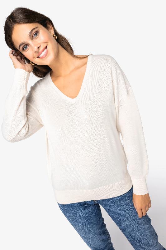 Pull écoresponsable col V en lyocell femme  -  Réf: NS921_0