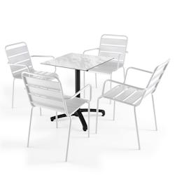 Oviala Business Ensemble table de jardin stratifié  marbre et 4 fauteuils blanc - Oviala - blanc métal 108154_0