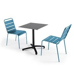 Oviala Business Ensemble table de jardin stratifié gris foncé et 2 chaises bleu pacific - Oviala - bleu métal 108184_0