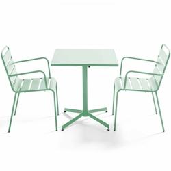 Oviala Business Ensemble table de terrasse carrée et 2 fauteuils métal vert sauge - Oviala - vert acier 109166_0