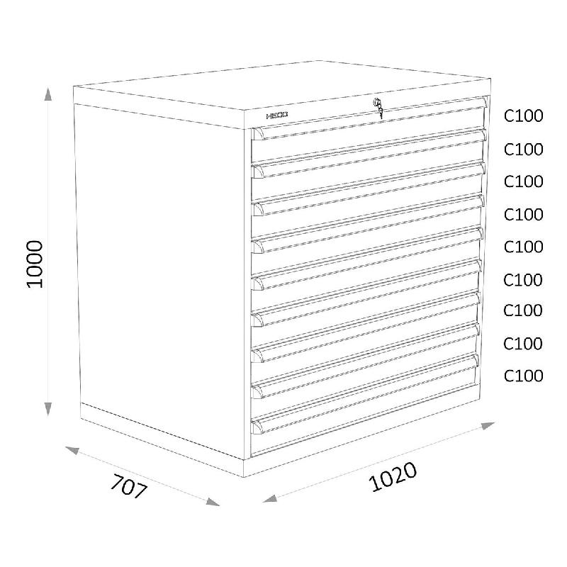 Armoires A Tiroirs Serie 119 - Largeur 1020 Mm Profondeur 707 Mm Hauteur 700 / 1000 / 1300 Mm Heco HE119237BL_0