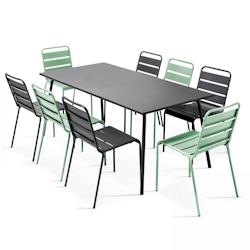Oviala Business Ensemble table de terrasse et 8 chaises en métal gris et vert sauge - vert acier 109271_0