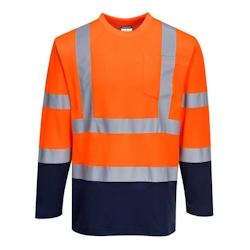 Portwest - Tee-shirt en coton COMFORT bicolore manches longues HV Orange / Bleu Marine Taille 3XL - XXXL 5036108320066_0