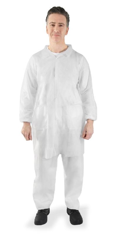 50 blouses blanches CE à usage unique, avec poches, fermeture pressions - BLSPCNTSEBC-IM02_0
