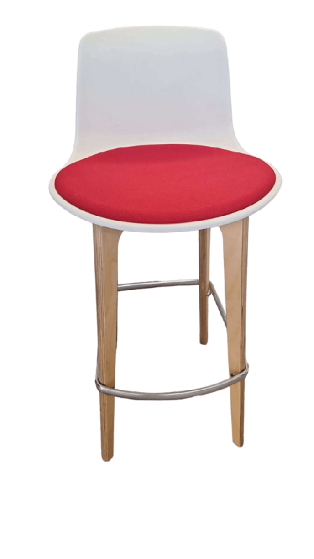 Tabouret de restaurant Lottus Wood d'occasion - structure en chêne, assise tapissée rouge et bordeaux - design moderne_0