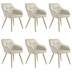 TecTake GmbH tectake Chaise MARILYN aspect velours capitonné - crème/or, Lot de 6 -405782 - beige 405782_0