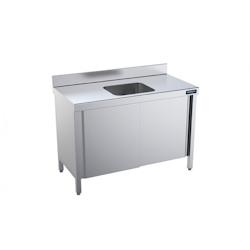 Distform Table de chef Inox avec portes coulissantes et bac central Gamme 600 Acier inoxydable1800x600 1400x600xmm - 641094351236_0