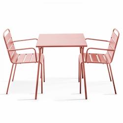 Oviala Business Ensemble table de jardin carrée et 2 fauteuils acier argile - Oviala - rose acier 109161_0