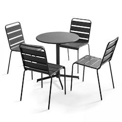 Oviala Business Ensemble table de jardin ronde et 4 chaises anthracite - Oviala - gris acier 107893_0