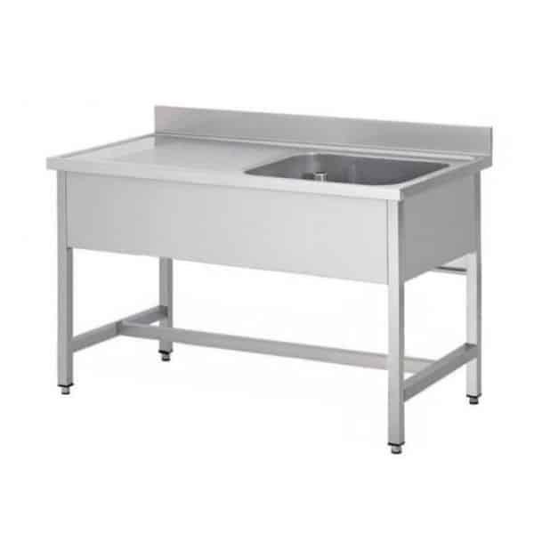 Plonge soudée sur pieds carrés sans étagère, inox AISI 304, 1 bac à droite, P-600 mm (Longueur, mm: 1400 - Réf SPL146-1BD-1)_0