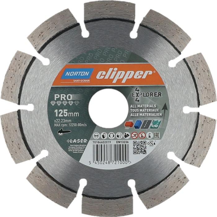 Disque à  tronçonner diamant 4 x 4 Explorer D. 125 mm perçage de 22,23 mm pour meuleuses d'angle 2,2 mm 10 mm NORTON CLIPPER_0