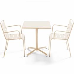 Oviala Business Ensemble table de terrasse carrée et 2 fauteuils métal ivoire - Oviala - beige acier 109168_0