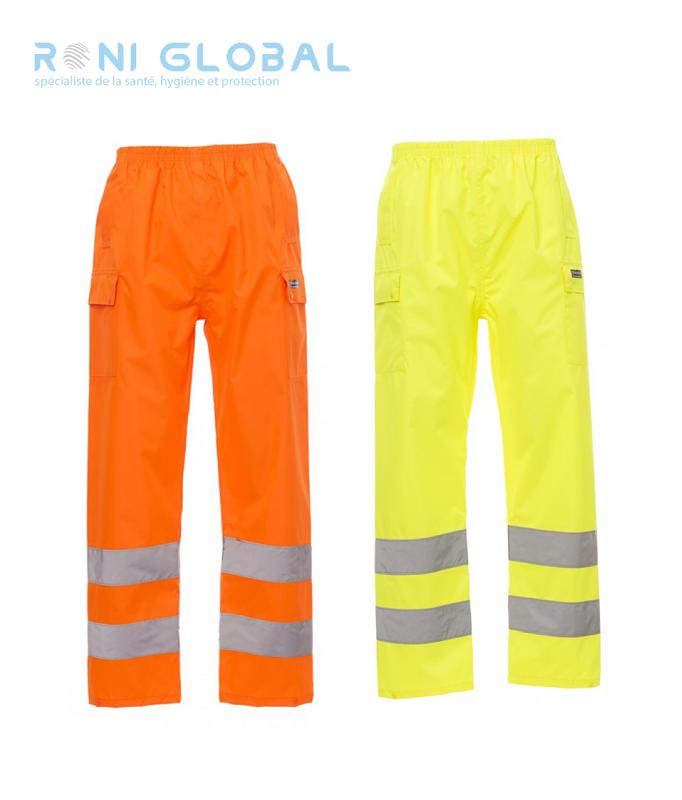 PANTALON DE SÉCURITÉ HOMME HAUTE VISIBILITÉ ET ANTI-PLUIE EN POLYESTER ENDUIT PU 2 POCHES CLASS 2 - HURRICANE PAYPER_0