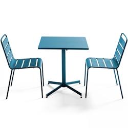 Oviala Business Ensemble table de jardin carrée et 2 chaises métal bleu pacific - Oviala - bleu acier 106886_0