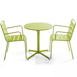 Oviala Business Ensemble table de jardin et 2 fauteuils métal vert - Oviala - vert acier 105407_0
