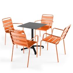 Oviala Business Ensemble table de terrasse stratifié ardoise gris et 4 fauteuils orange - orange métal 108145_0