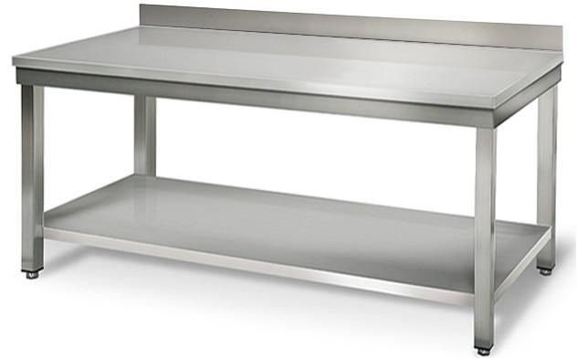 Table en inox 200x60 cm avec rebord + étagère_0