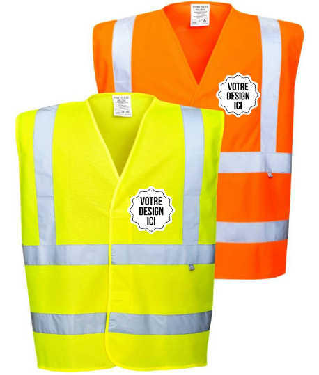 Gilet haute visibilité ignifugé personnalisable, Coloris et Taille : Jaune Fluo 2XL/3XL, Sérigraphie : Coeur + Dos_0