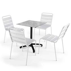 Oviala Business Table de jardin stratifié 60 x 60cm marbre et 4 chaises palavas blanc - Oviala - blanc métal 108217_0