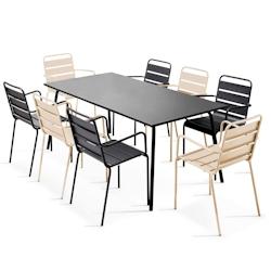 Oviala Business Ensemble table de jardin et 8 fauteuils en métal ivoire et gris - beige acier 109277_0