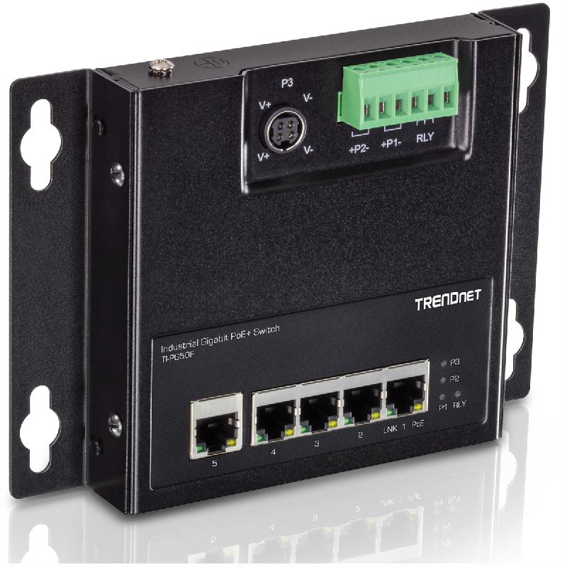 TRENDnet TI-PG50F Switch industriel PoE+ Gigabit à 5 ports à accès frontal_0