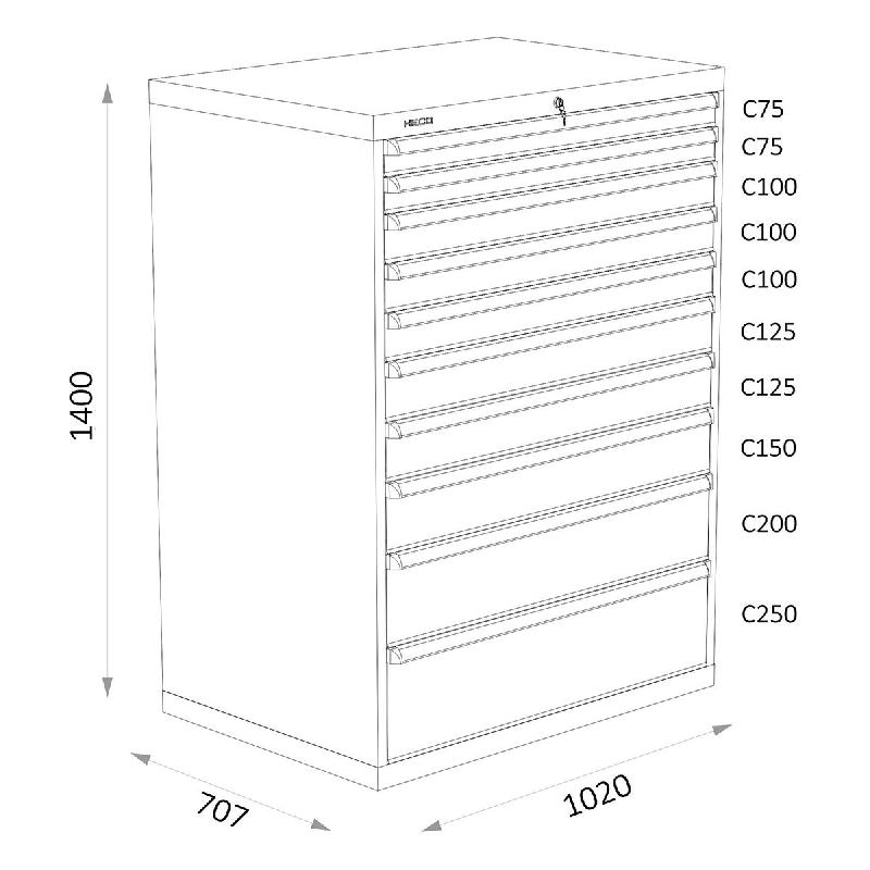Armoires A Tiroirs Serie 119 - Largeur 1020 Mm Profondeur 707 Mm Hauteur 700 / 1000 / 1300 Mm Heco HE119436BL_0