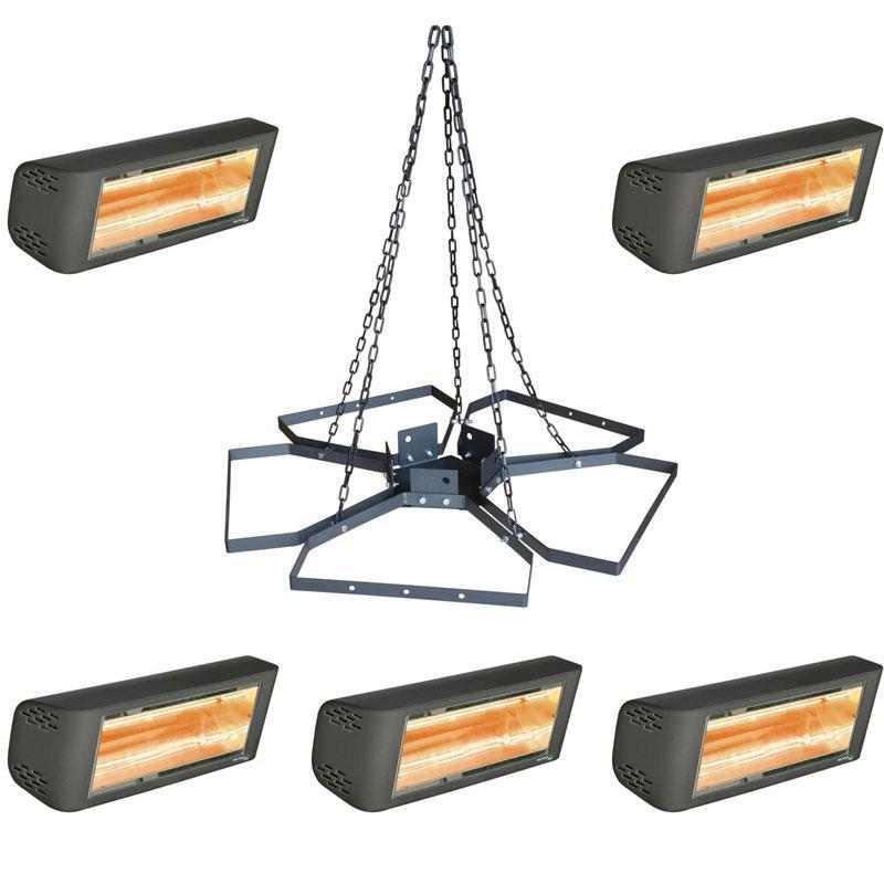 Lustre Pentagono suspendu avec 5 radiants électriques 1 500 W HELIOSA Hi Design 44 - STAR PROGETTI - 1009050+104705 x5_0