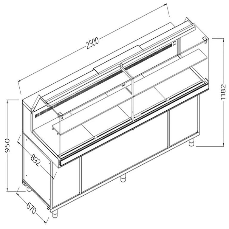 Vitrines réfrigérées ventilées pour les snacks vitres basses avec groupe avec réserve - 2500x892x1182 mm - VB25X/R2 - VB25X/R2_0