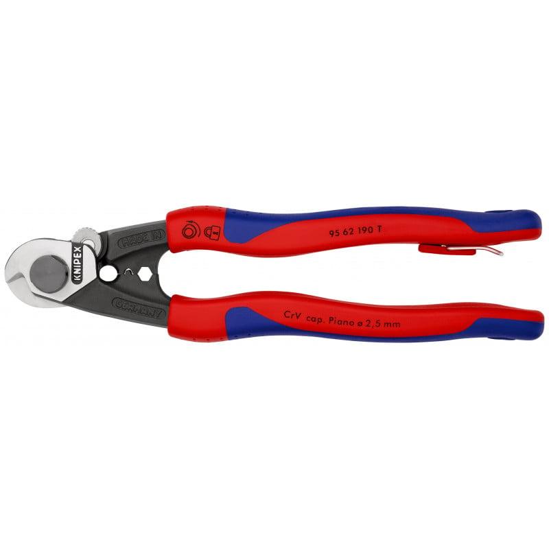 Coupe-câbles acier 190mm - Ø2,5-4-5-7mm - Gainage bi-matière - illet antichute - KNIPEX | 9562190T_0