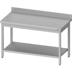 Cleiton® - Table adossée en acier inoxydable avec étagère 1000x700x850 mm | Table de travail professionnelle en acier avec dosseret de 10 cm_0