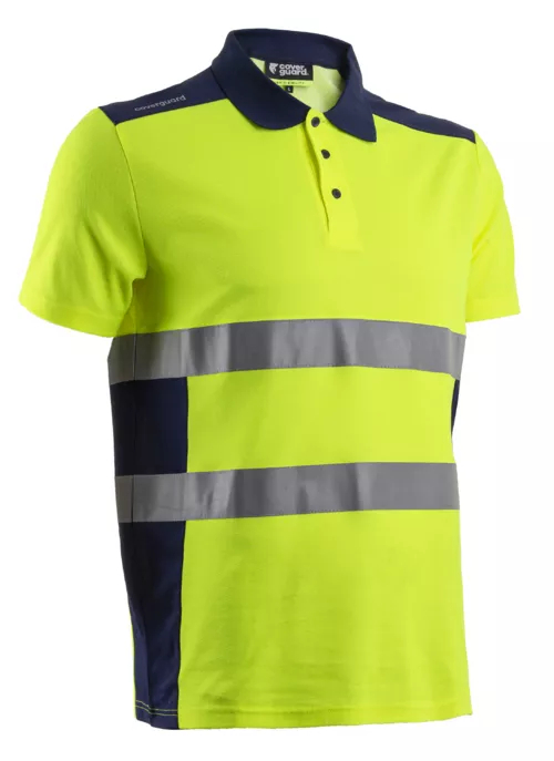 Polo manches courtes - OKI - 55% CO/45% PES UPF 35+ 150g/m2 - Jaune HV/Marine - Référence : 5OKI160_0