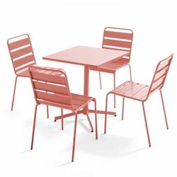 Oviala Business Ensemble table carré et 4 chaises en métal argile - Oviala - rose acier 109193_0