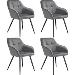 TecTake GmbH tectake Chaise MARILYN en velours - gris/noir, Lot de 4 -405769 - gris 405769_0