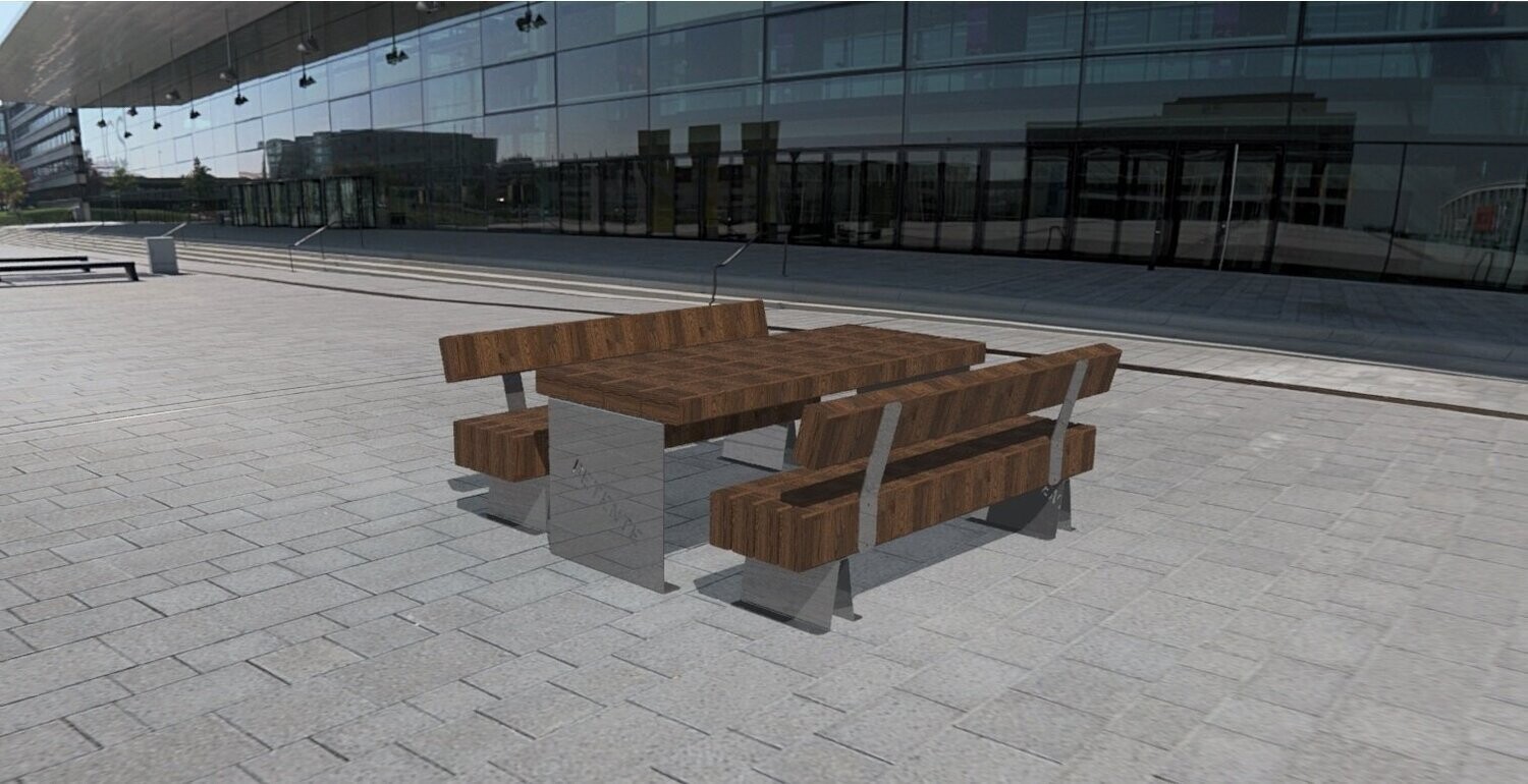 Table avec bancs en acier inoxydable et bois Classe IV - Référence MUB18_0