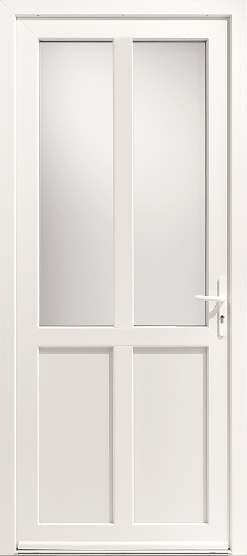 Porte d'Entrée PVC Caparis SV1 Vitrée & 1 Traverse Verticale Blanc, Gris, Beige ou Chêne Sur Mesure Référence: Porte PVC Caparis SV1_0