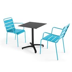 Oviala Business Ensemble table de jardin stratifié noir et 2 fauteuils  bleu - Oviala - bleu métal 108225_0