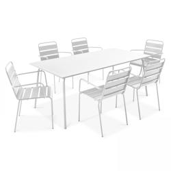 Oviala Business Ensemble table de jardin et 6 fauteuils en métal blanc - Oviala - blanc acier 106030_0