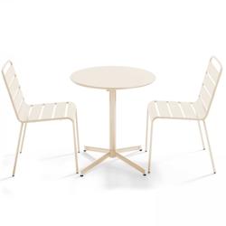 Oviala Business Ensemble table de terrasse ronde et 2 chaises métal ivoire - Oviala - beige acier 109172_0