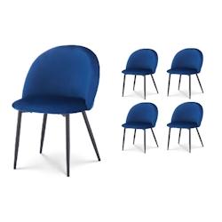 KOSMI - Lot de 4 chaises de salle à manger ISALYS en tissu velours bleu foncé - bleu métal 3760301696568_0