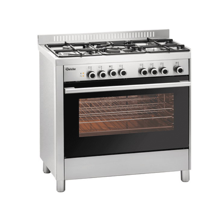 Cuisinière inox à gaz 5 brûleurs sur four électrique multifonctions 4 niveaux, GAZ & 220 V - MONO_0