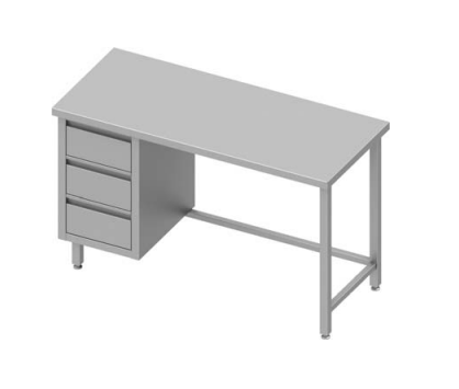 Table inox de travail centrale avec trois tiroirs  à gauche sans étagère 1300x800x900 soudée - 932838130_0