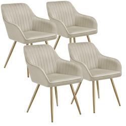 TecTake GmbH tectake Chaise MARILYN en velours matelassé - crème/or, Lot de 4 -405749 - beige 405749_0