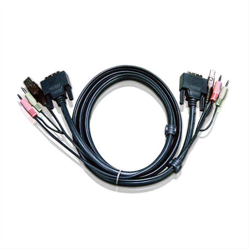 ATEN 2L-7D02UI Câble KVM DVI-I (Single Link), USB, Audio, noir, 1,8 m_0