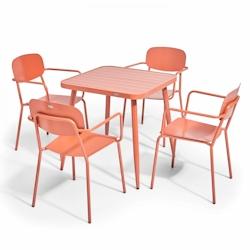Oviala Business Ensemble table de jardin et 4 fauteuils en aluminium terracotta - Oviala - rouge aluminium 108668_0